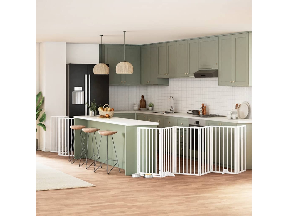Vidaxl Portão P/ Cães Com Porta Dobrável 15 Painéis 750cm Álamo Branco