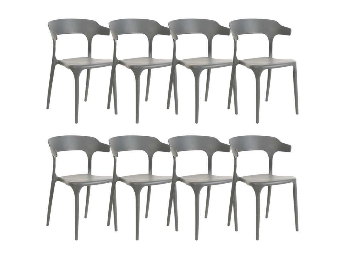 Conjunto De 8 Cadeiras De Jantar Beliani Gubbio De Polipropileno Cinzento 50x49x76