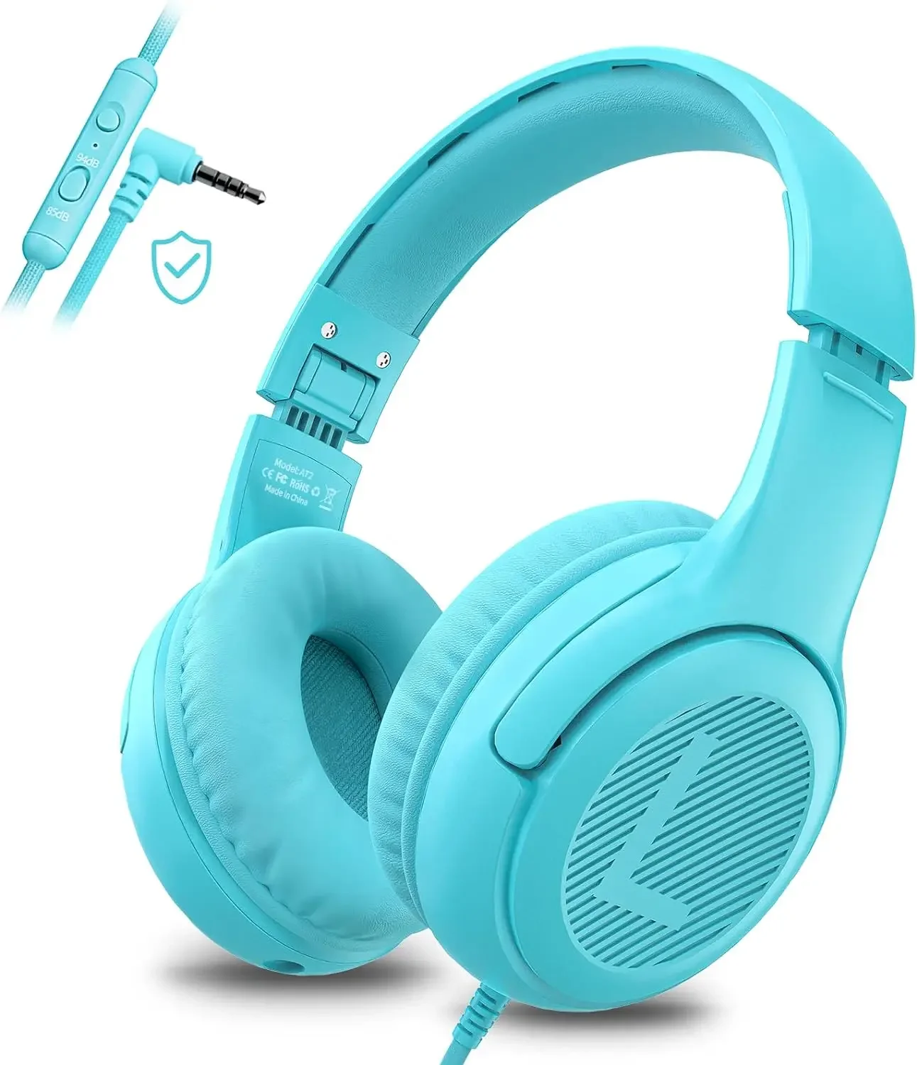 Fones De Ouvido Infantis Com Fio (azul Celeste), Dobráveis, Com Microfone, Multiuso.