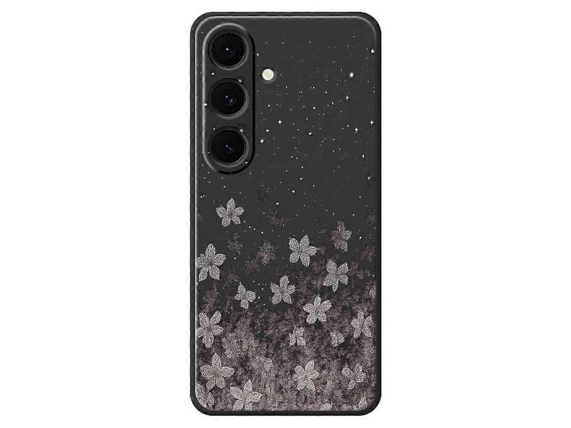 Capa Tkdaddy Para Samsung Galaxy S25 Cinza Com Estampa Floral E Bordas Retas Em Tpu, Capa Traseira Preta