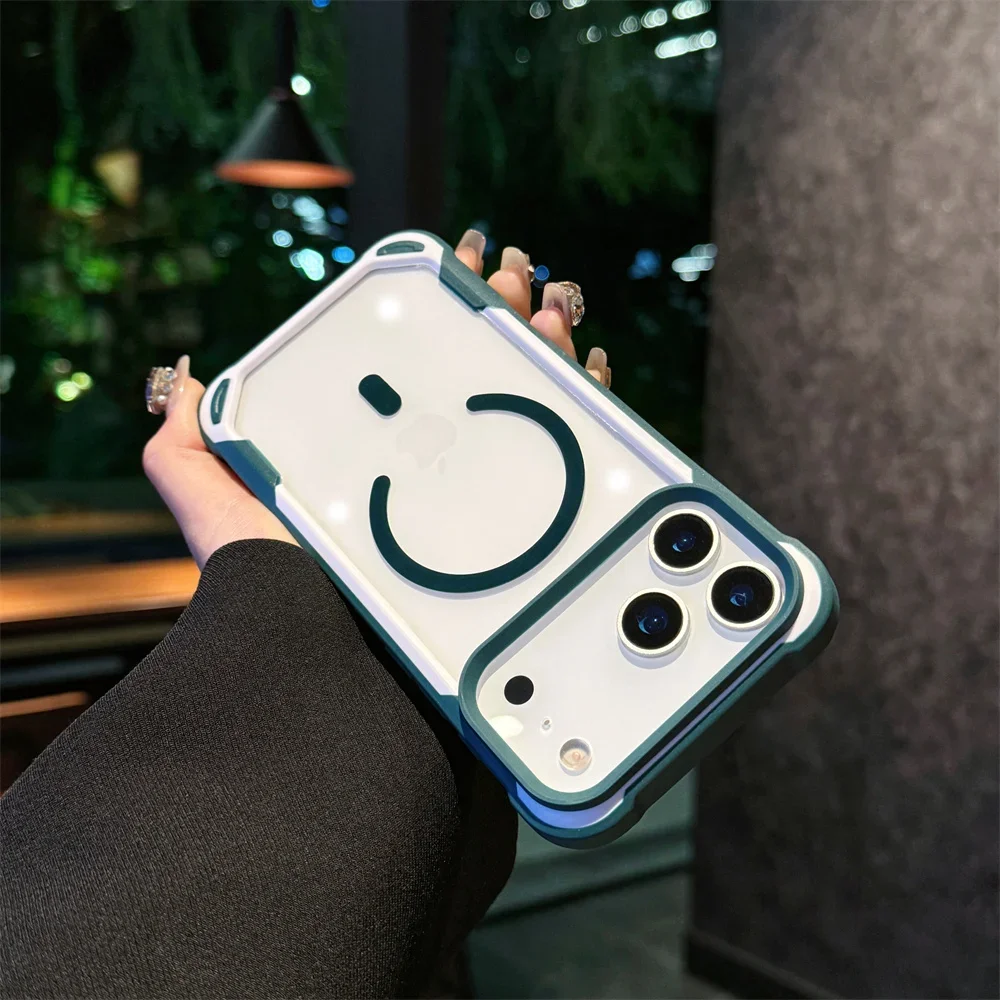 Capa Protetora Transparente À Prova De Choque (verde Para Iphone 17 Pro), Com Encaixe Magnético.