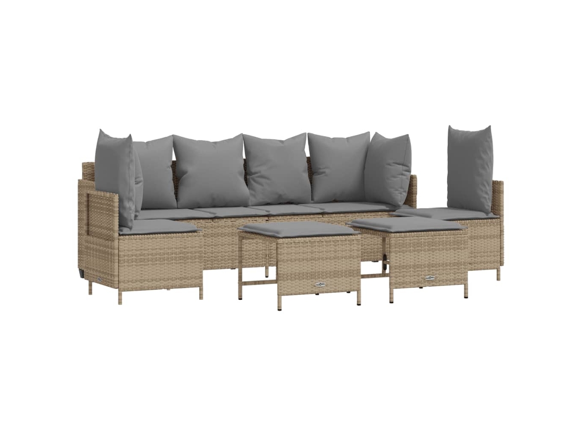 Conjunto de 5 Sofás para Jardim com Almofadões Vime Pe Bege MAISON EXCLUSIVE (5 pcs)