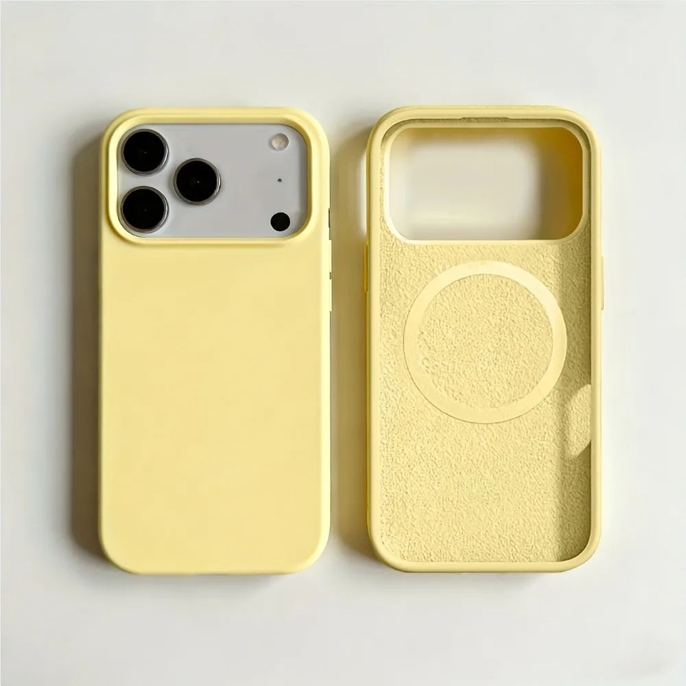 Capa Magnética De Silicone Líquido Para Iphone (iphone 13 Pro Max Amarelo), Compatível Com Fixação Magnética.