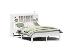 Cama com Estante Pinho Maciço Branco MAISON EXCLUSIVE (160x200 cm)