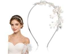Tiara de casamento em prata com pérolas delicadas.