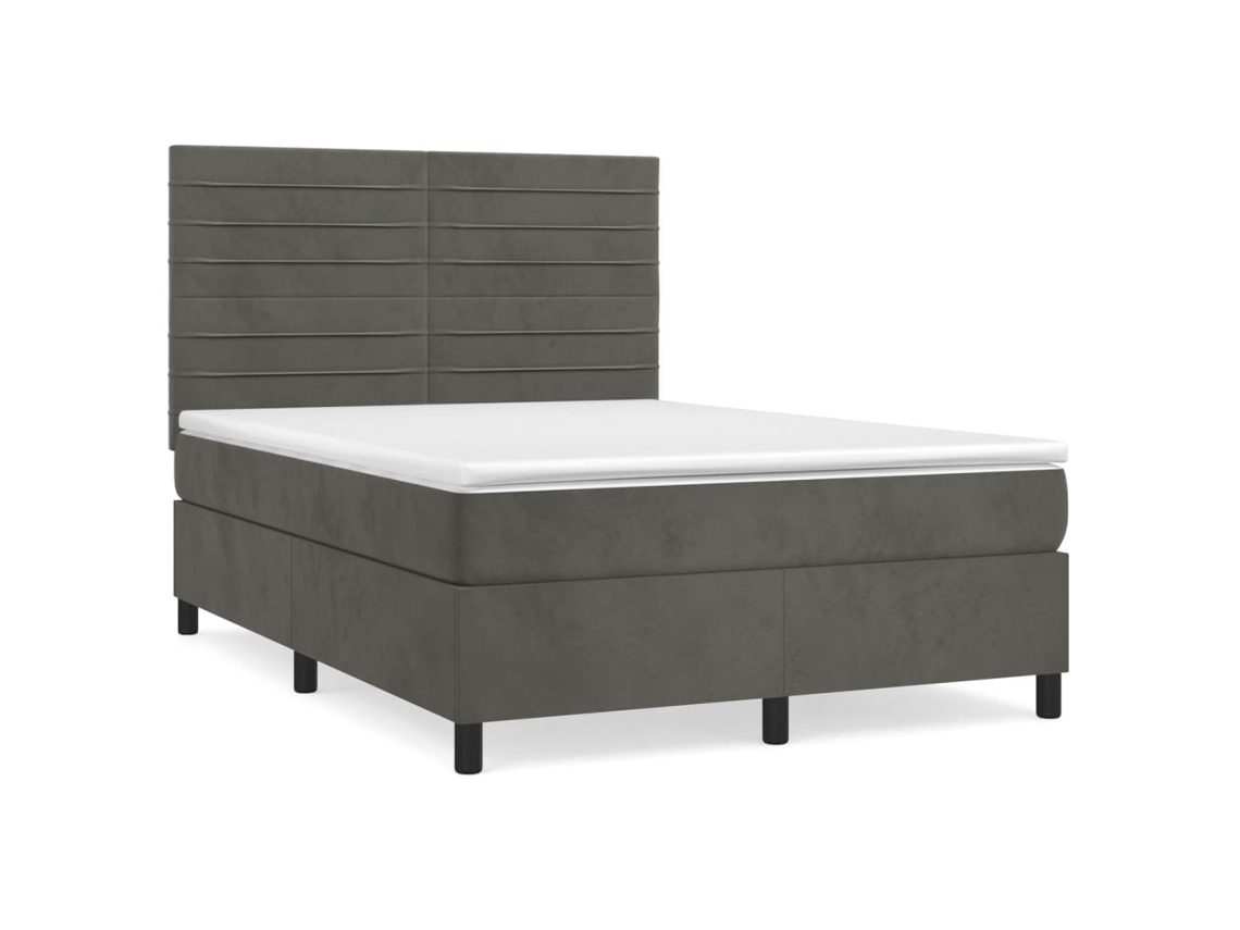 Cama com Molas e Colchão Veludo Cinzento Escuro MAISON EXCLUSIVE (140x190 cm)