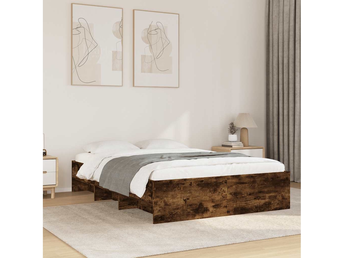 Vidaxl Estrutura De Cama 135x190 Cm Derivados Madeira Carvalho Fumado