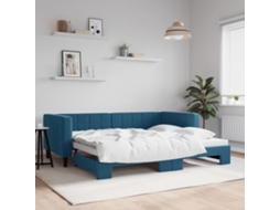 Sofá Cama De Solteiro Gavetão Lovely Home Madeira Veludo Azul (90x200)