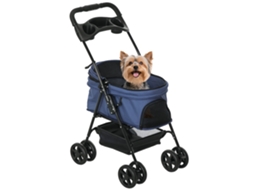 Carrinho para Cães Pequenos NOVAVEST com rodas universais, cesto de armazenamento, cintos de segurança e janelas, 67x45x96 cm, azul