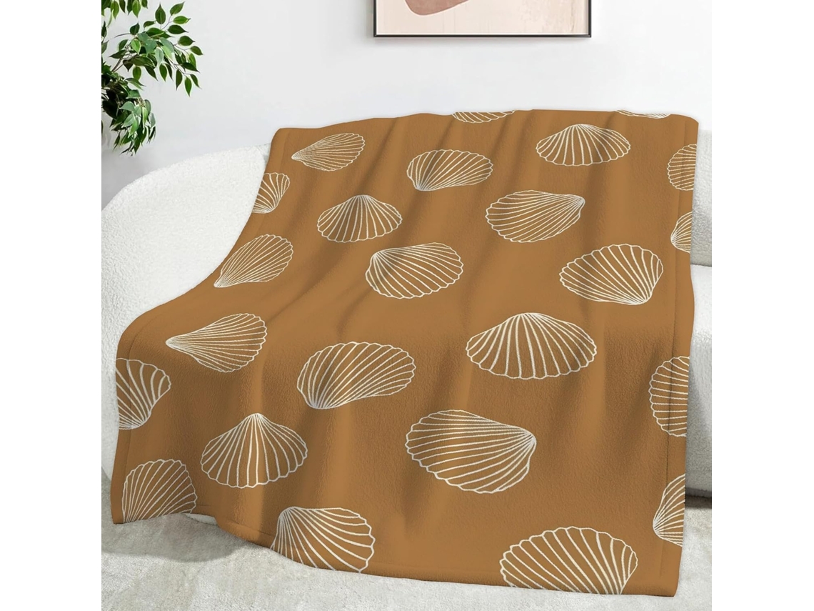Manta com Estampa de Conchas e Animais Marinhos 220x240 Cm Multifuncional Macia Aconchegante em Flanela Ideal