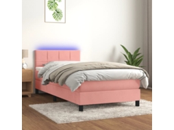 Vidaxl Cama Box Spring C/ Colchão/led 90x200 Cm Veludo Rosa