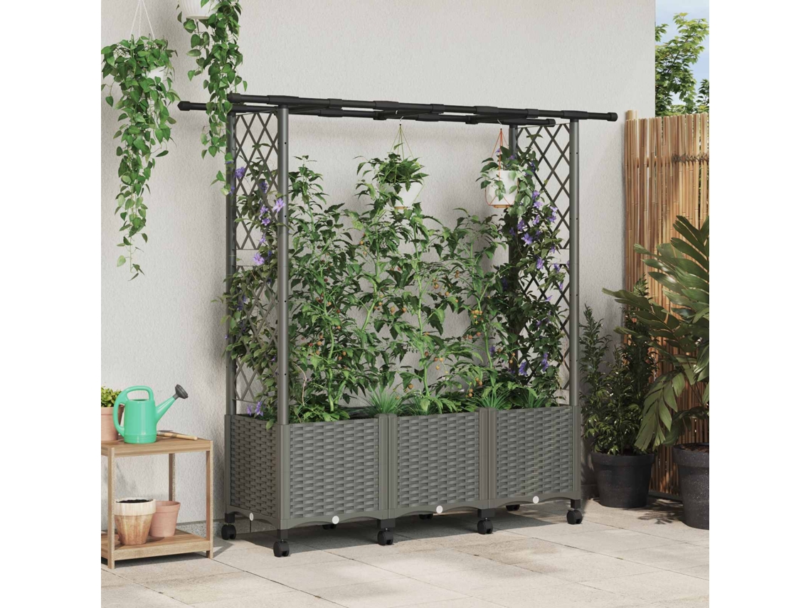 Vidaxl Cama Elevada Com Treliça E Telhado Cinzento-claro Pp