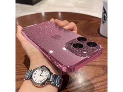 Capa Transparente Com Glitter Rosa Feminino Para Iphone 17 Air, Resistente A Quebras, Com Proteção Para A Lente.