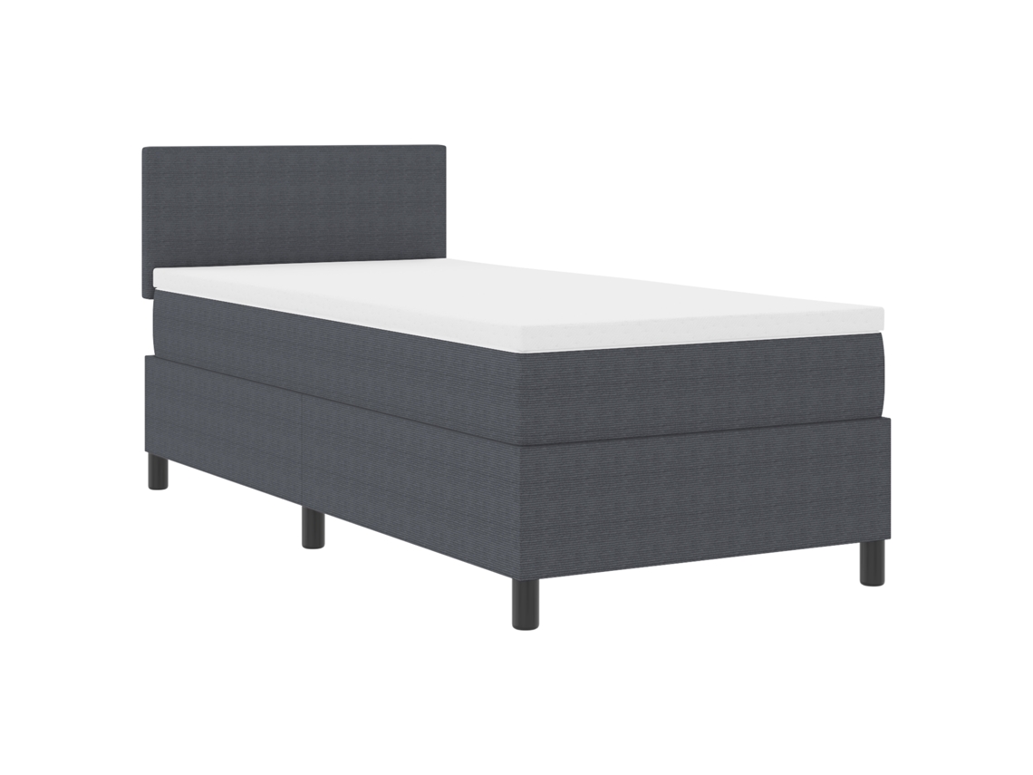 Cama Box Spring Com Colchão Cinza Escuro Tecido De Veludo Cotelê Vidaxl Grey Fabric (100x200 Cm)