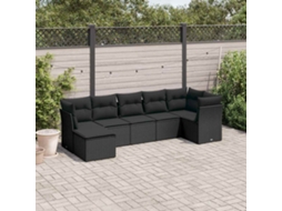 Vidaxl 7 Pcs Conjunto De Sofás P/ Jardim C/ Almofadões Vime Pe Preto