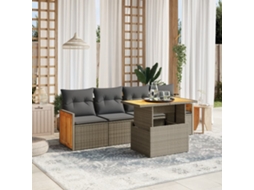 Vidaxl 5 Pcs Conjunto Sofás De Jardim C/ Almofadões Vime Pe Cinzento