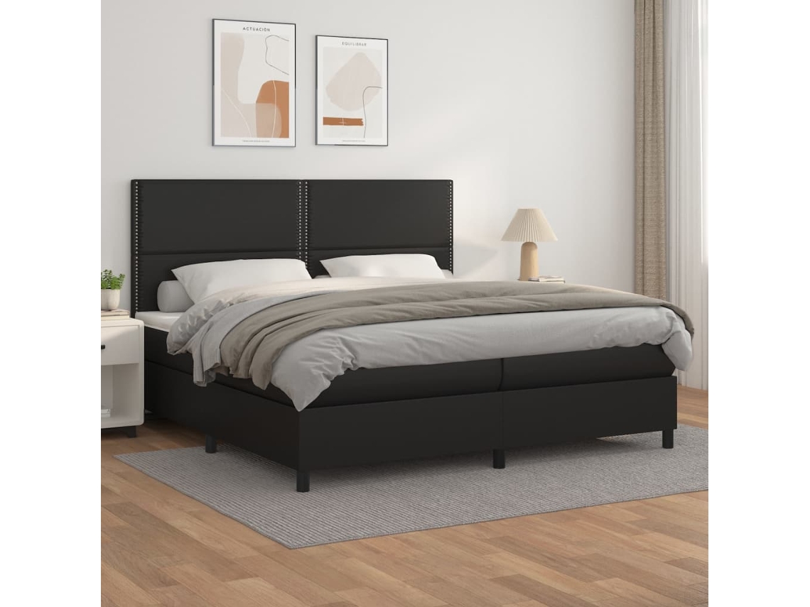Vidaxl Cama Com Molas/colchão 200x200 Cm Couro Artificial Preto
