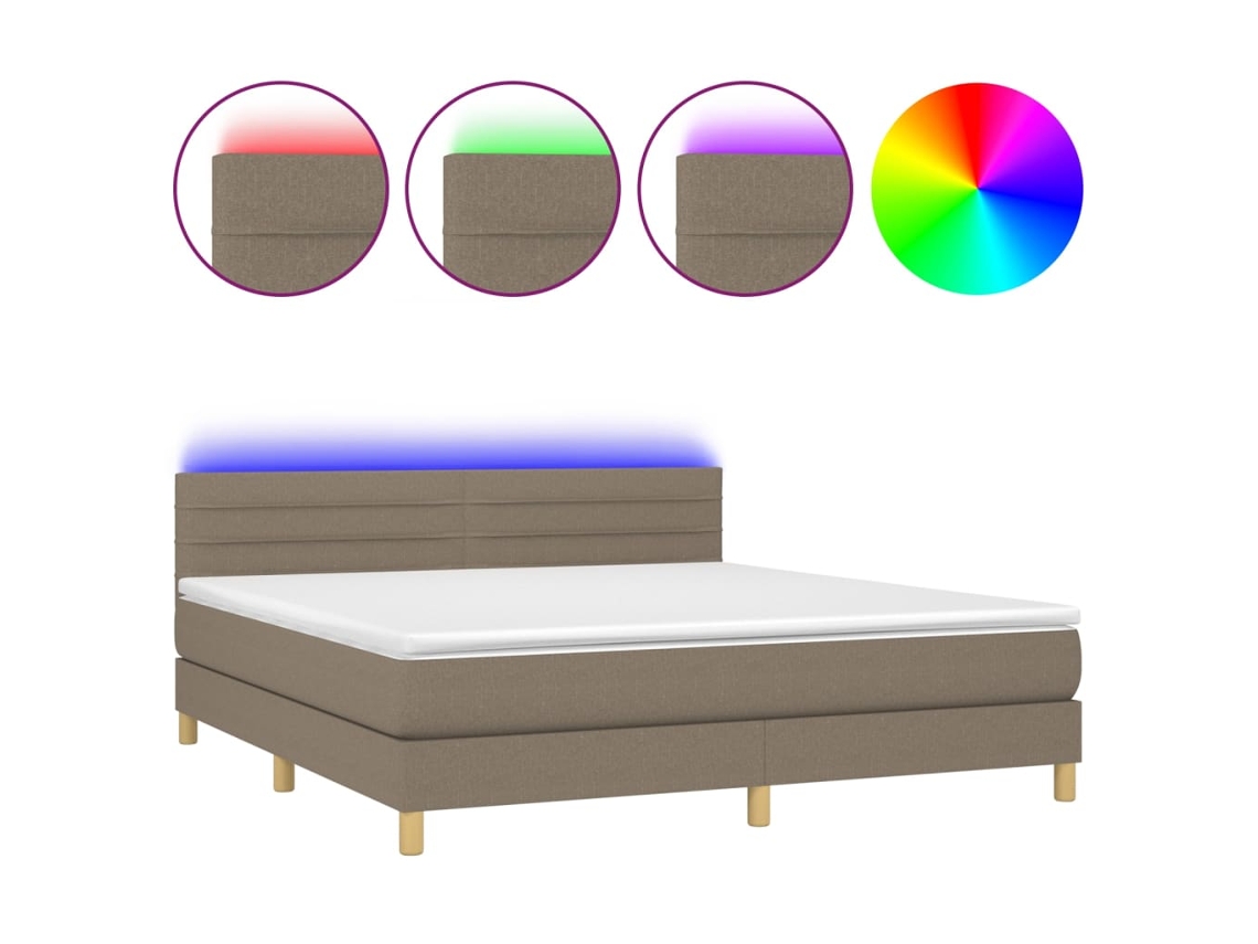 Cama Box Spring com Colchão e Led Tecido Cinza Acastanhado MAISON EXCLUSIVE (180x200 cm)