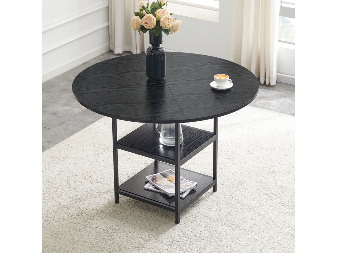 Mesa Redonda 107cm 2 Níveis Mdf Preta Metal 2 4p VELTRIX