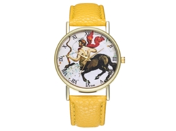 Relógio de Quartzo com Pulseira de Couro Estilo Simples Universal Centaurus Padrão Dial Amarelo