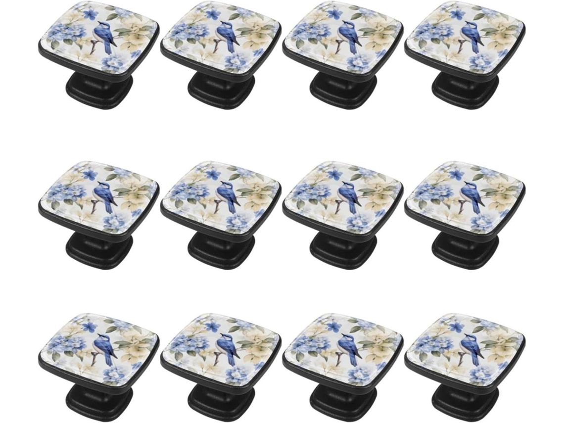 Puxadores Quadrados Para Armários De Cozinha, Puxadores Para Gavetas De Cômoda, 12 Peças, Flores Coloridas Azuis Com