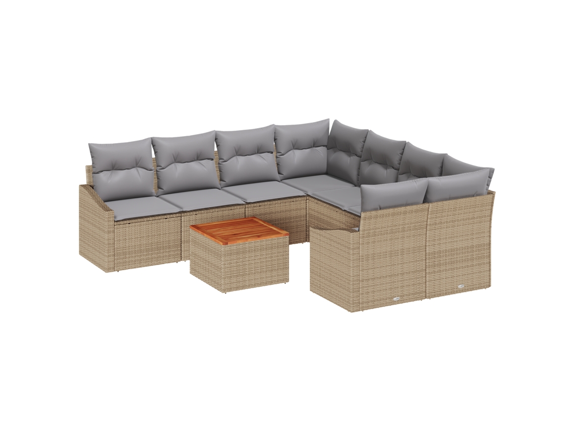 Conjunto 9 Sofá De Jardim Vidaxl Bege Vime Pe (55 X 55 X 37 Cm)