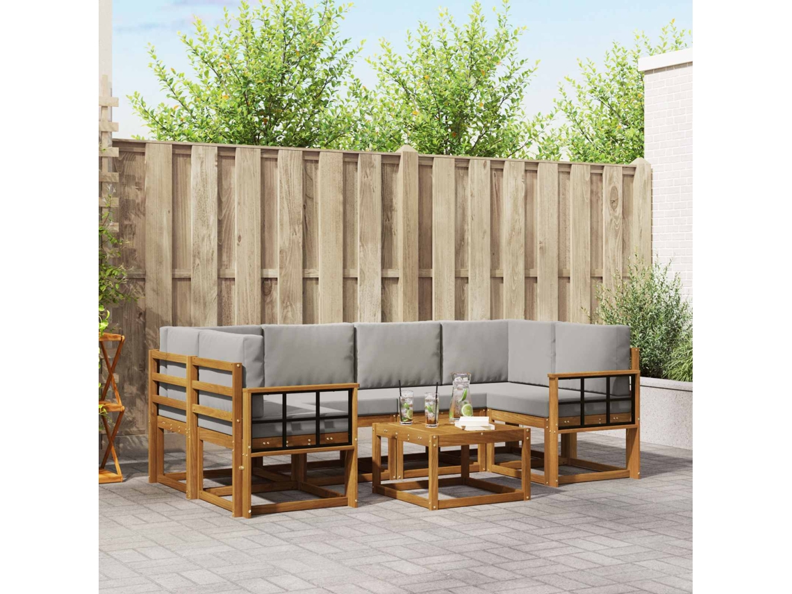 Vidaxl Conjunto De Sofás Para Exterior 7 Pcs Cinza Natural E Claro