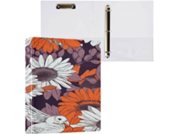 Conjunto de 1 1/2 Fichário 3 Argolas 3,8 Cm com Capa Bolso para Estudantes, Dura, Estampa Vintage Crisântemos