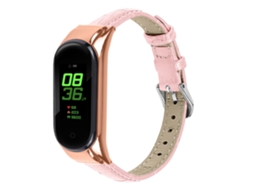 Bracelete de Couro Genuíno Grão de Bambu Design de Fivela para Xiaomi Mi Band 7 Rosa
