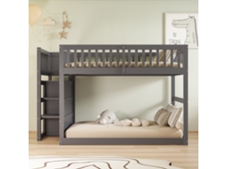 Cama Beliche baixa 140x200cm com armário, grade de segurança, gavetas, escada sólida, madeira maciça infantil, cinza KOMHTOM
