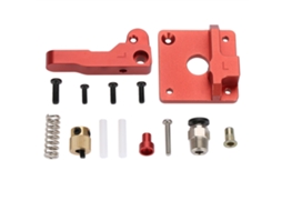 Kit faça você mesmo de bloco de alumínio especializado para extrusora de impressora 3D de 1,75 mm, cor vermelho claro e dourado.