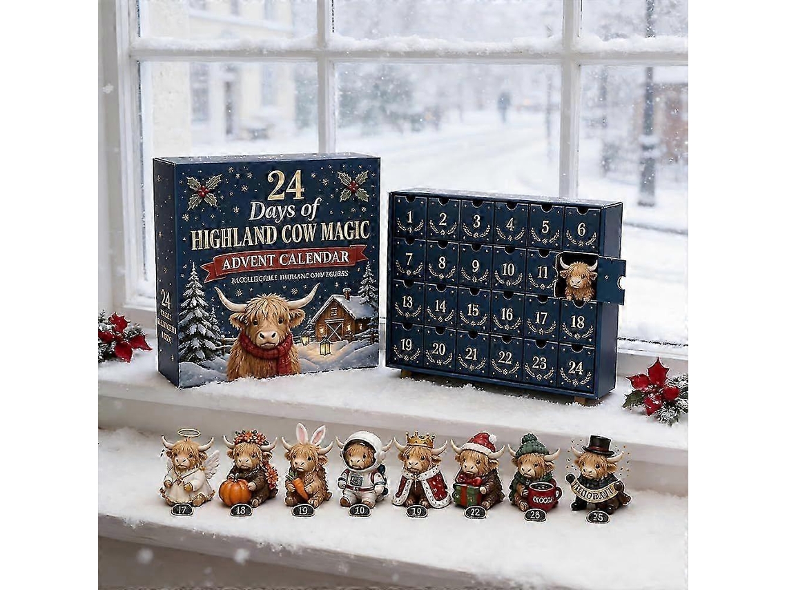Caixa De Advento Com 24 Mini Figuras De Vaca Highland