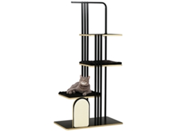 Arranhador para gatos, 3 plataformas, 2 almofadas, parede de arranhão, aço, preta, 85x48x170cm S/MARCA