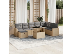 Vidaxl 9 Pcs Conjunto De Sofás P/ Jardim Com Almofadões Vime Pe Bege