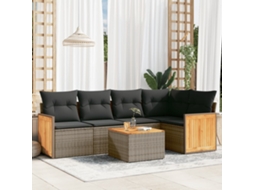 6 Pcs Conjunto Sofás De Jardim Com Almofadões Vime Cinza Dkd Home Decor