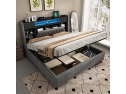 Cama Estofada Linho Cinza 140x190 Cm
