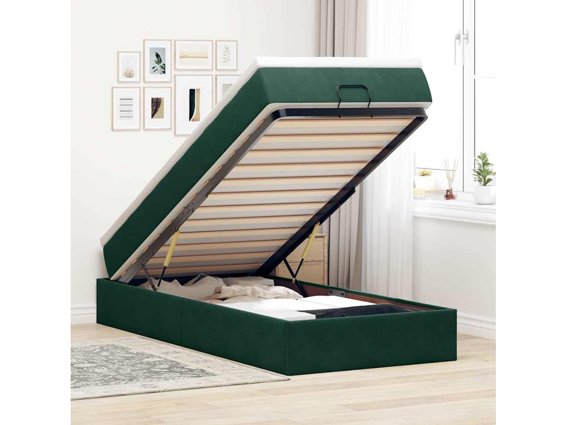 Vidaxl Estrutura Cama Otomana Colchão 80x200 Cm Veludo Verde Escuro