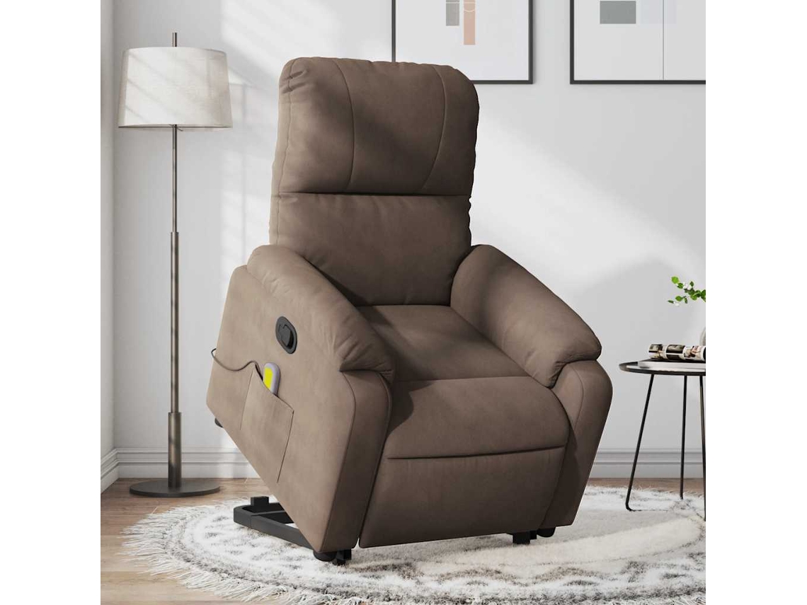 Vidaxl Poltrona De Massagens Reclinável Elevatória Microfibra Castanho
