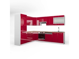 Cozinha de canto Fame-Line, 227 x 287 cm, PT Carvalho, Borgonha alto brilho/branco, Vicco