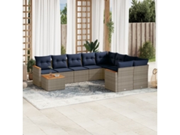 Vidaxl Conjunto De Sofá De Jardim Com 10 Peças E Almofadas Em Rattan Sintético Cinza
