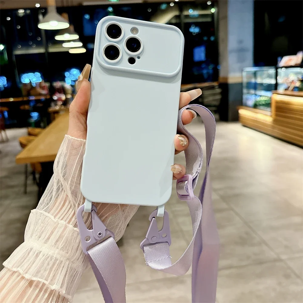 (azul, Iphone 16 Plus) Capa De Celular Elegante E Macia Em Silicone Com Cordão Ajustável Para Proteção Transversal.