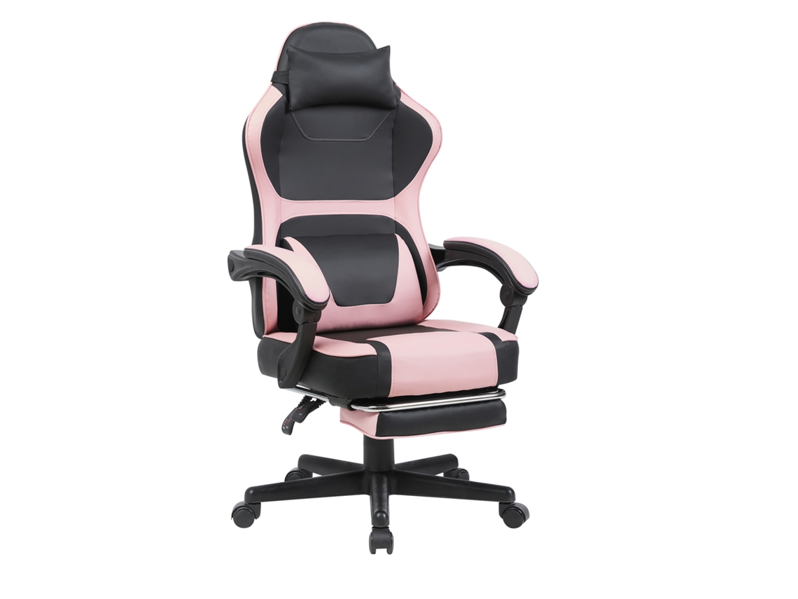 Cadeira Ergonómica para Jogos e Escritório ROLIPO com Apoio para os Pés e Lombar capacidade 130 Kg rosa