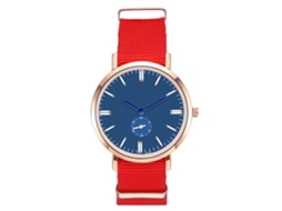 Relógio masculino Zhoulianfa de quartzo com pulseira de nylon, mostrador azul e escala vermelha.