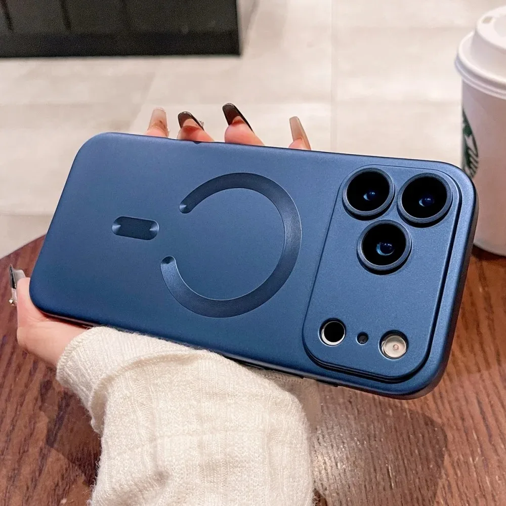 (azul Marinho Iphone 17) Capa De Celular Magnética Metálica De Luxo Para Iphone Com Suporte Para Carregamento Sem Fio.