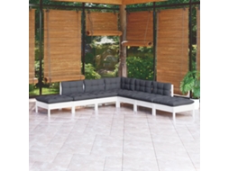 Vidaxl 7 Pcs Conjunto Lounge De Jardim C/ Almofadões Pinho Branco