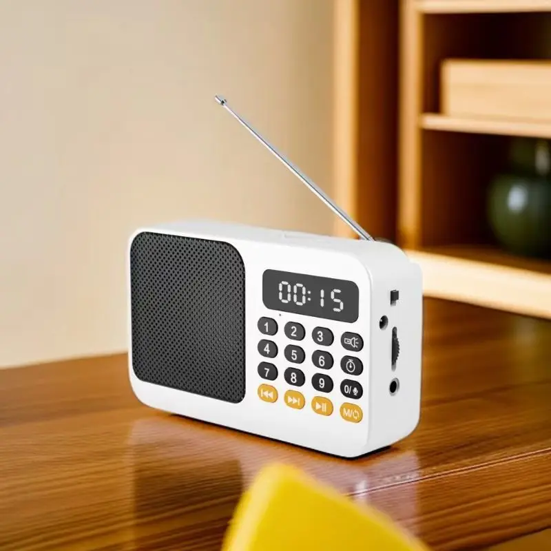 Mini Rádio Dsp Display Led Recarregável Alto falante Bluetooth Gravação de Suporte Cartão Tf Temporizador de Sono MDUG (branco)