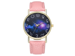 Reloj De Pulsera Unisex De Cuarzo Con Correa De Cuero Pu Patrón Nebulosa Rosa Zhoulianfa
