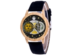 Relógio de Pulso Unissex com Padrão Sol e Lua Pulseira Jeans Quartzo Preto