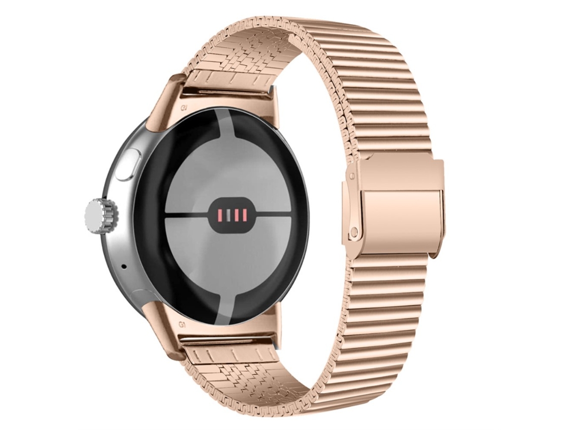 Bracelete de Aço Inoxidável Ajustável com Fivelas Duplas para Google Pixel Watch Ouro Rosa