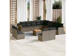 14 Pcs Conjunto Sofás P/ Jardim C/ Almofadões Vime Pe Cinza Dkd Home Decor